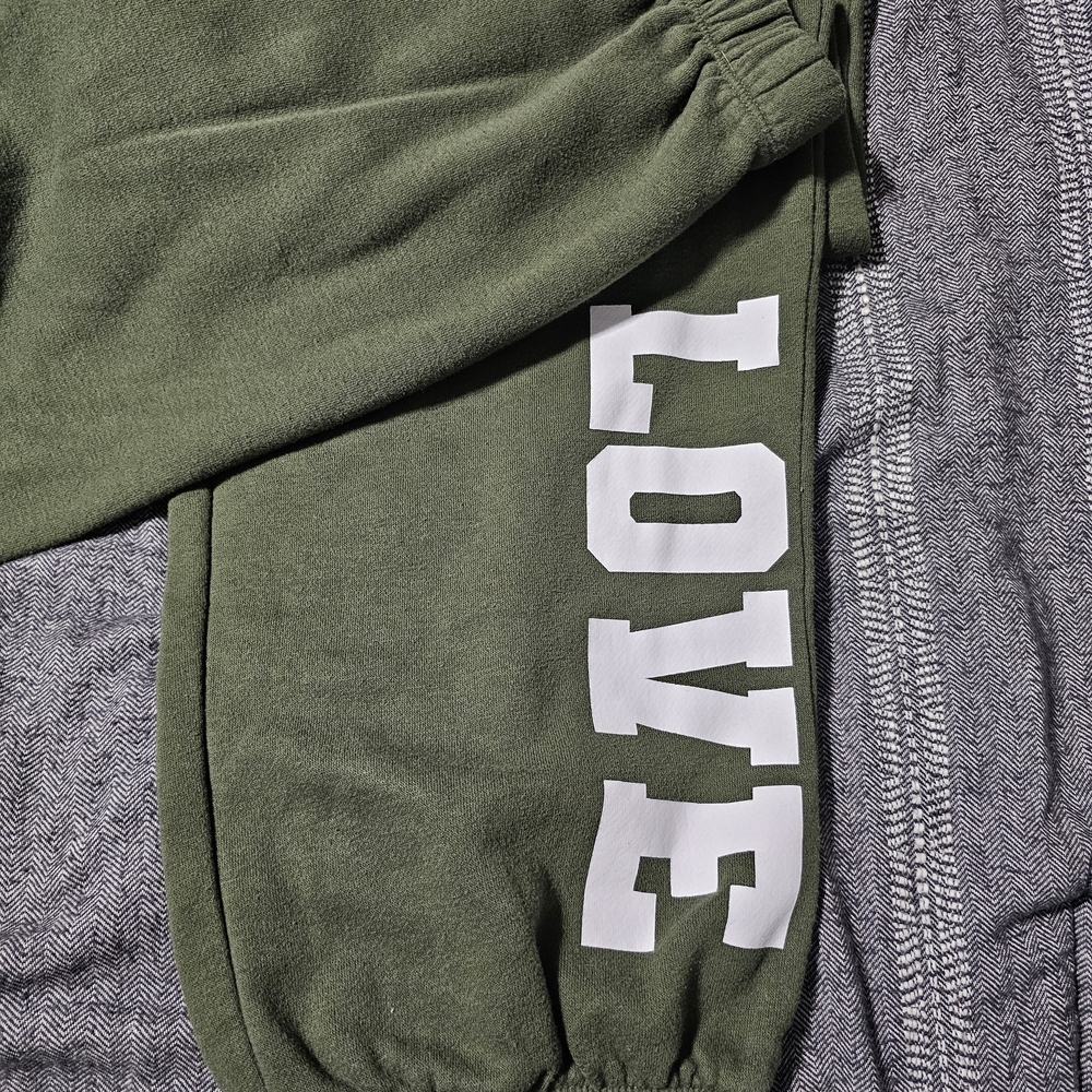 No Boundaries Green and White Track Pants with Bold Print